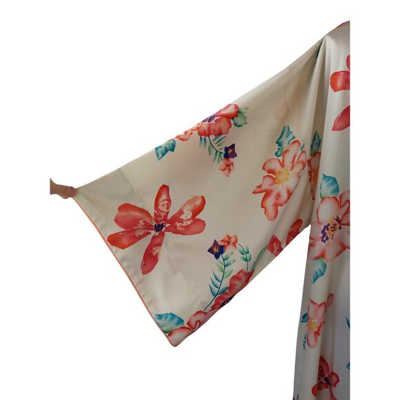 Natori Womens Asian Multi Color Floral Romantic Kimono Inspired Long Robe S - Picture 6 of 11